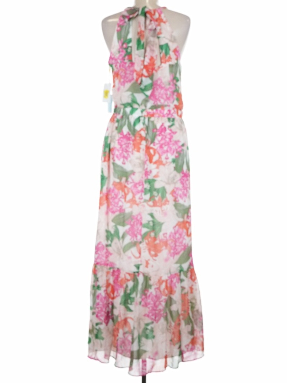 NWT CECE Floral Sleeveless Halter Tie Neck Ruffle Hem Lined Maxi Dress Size 8 - Picture 4 of 6